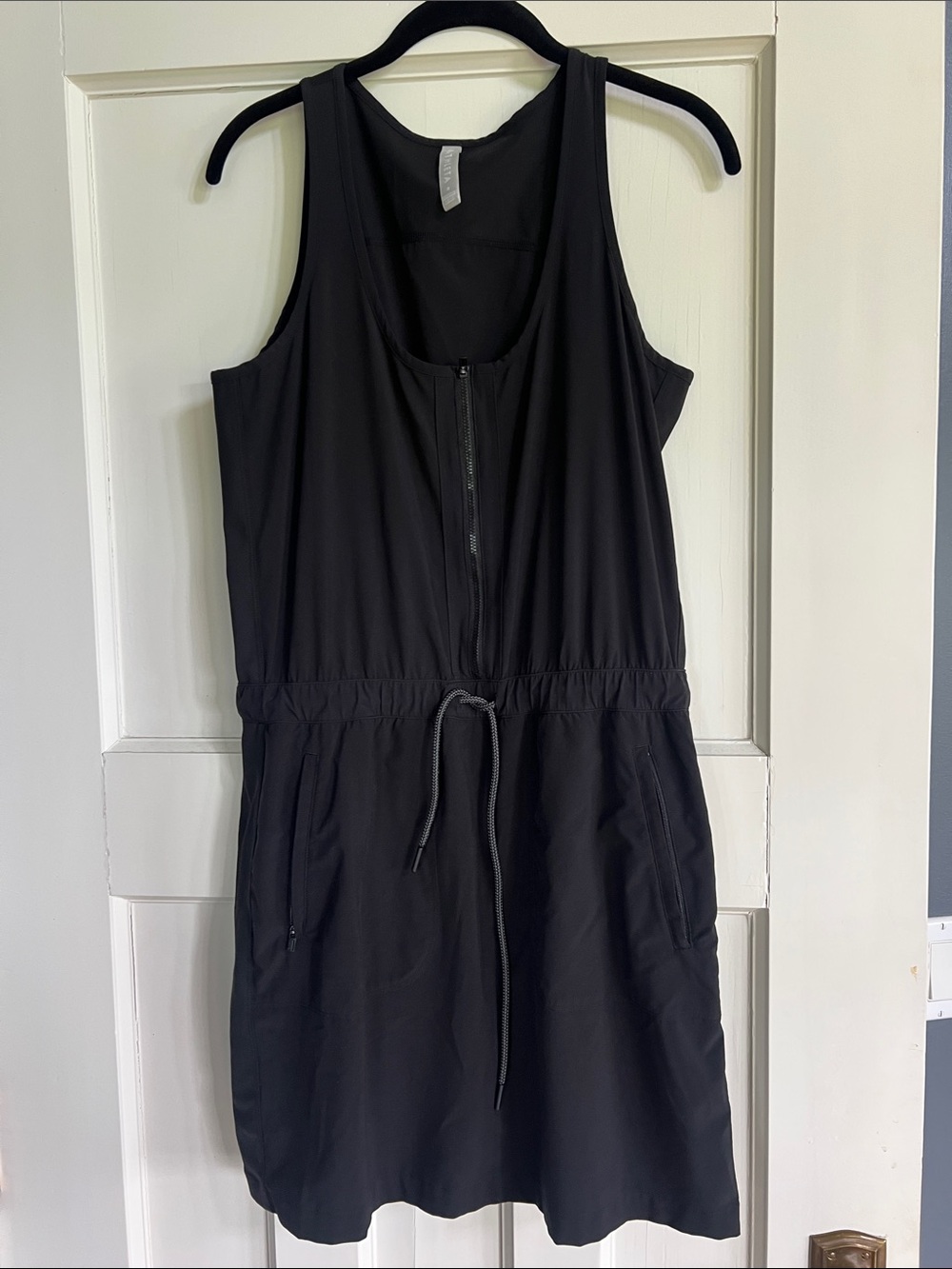 Athleta Black Zip-Front Swim Coverup Dress with Drawstring